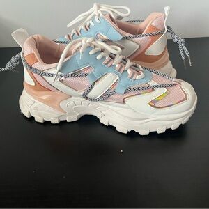 Chunky Pastel Mesh Lace-Up Sneakers - Pink & Blue